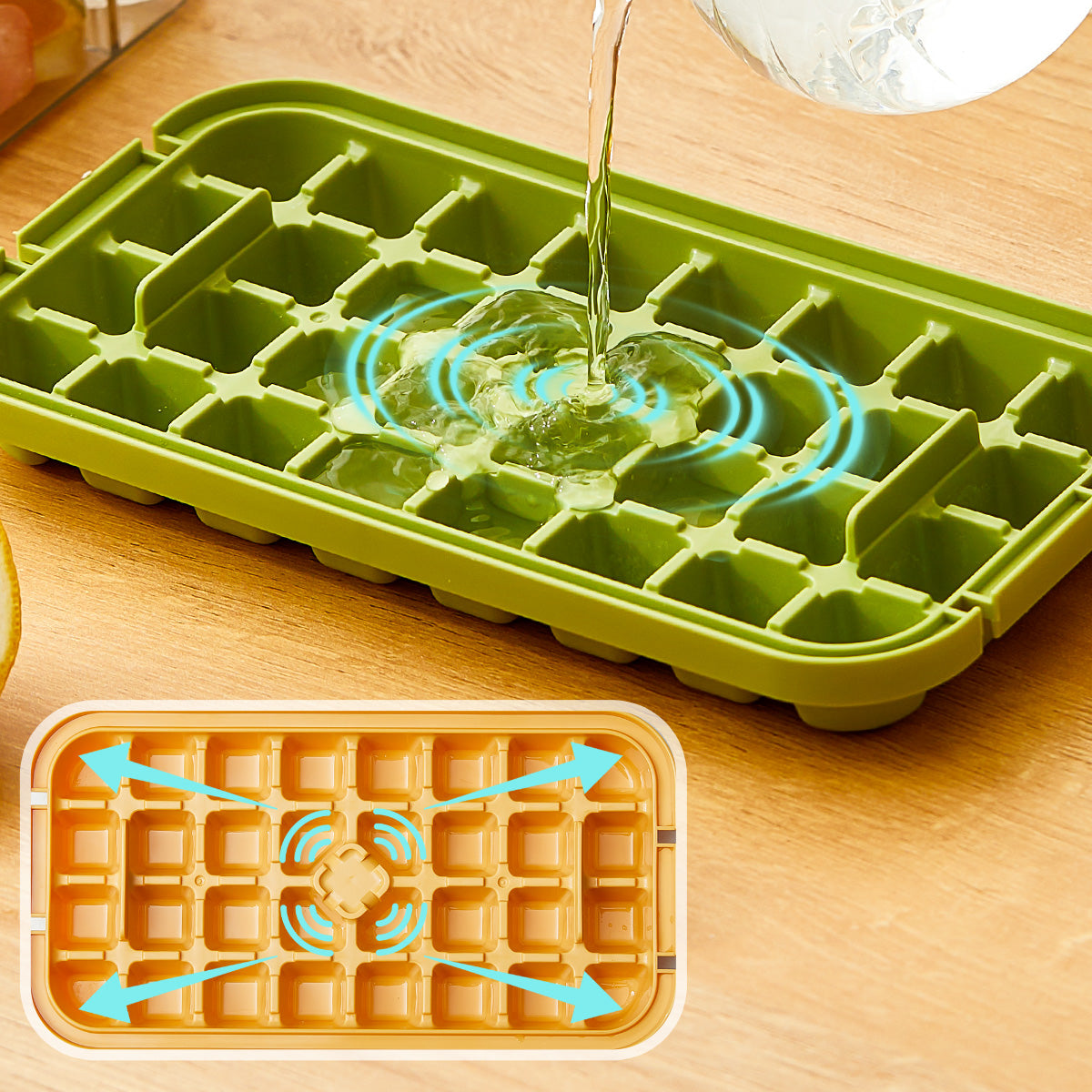 Ice Cube Box & Double Trays – Δοχείο Πάγου με 2 Παγοθήκες & Κουμπί Αποδέσμευσης.