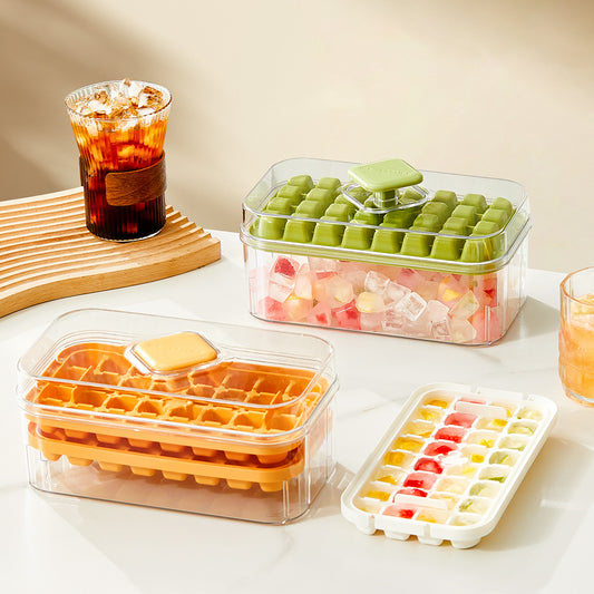 Ice Cube Box & Double Trays – Δοχείο Πάγου με 2 Παγοθήκες & Κουμπί Αποδέσμευσης.