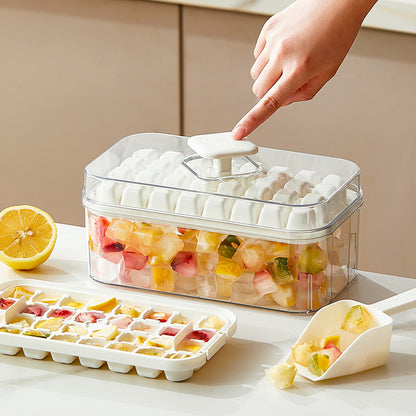 Ice Cube Box & Double Trays – Δοχείο Πάγου με 2 Παγοθήκες & Κουμπί Αποδέσμευσης.