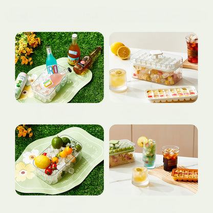 Ice Cube Box & Double Trays – Δοχείο Πάγου με 2 Παγοθήκες & Κουμπί Αποδέσμευσης.